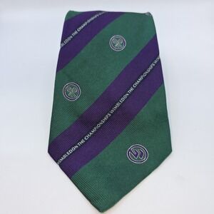 Wimbledon Kent & Curwen Silk Repp Tie 58"Lx3.5W Purple Green Tennis Club England
